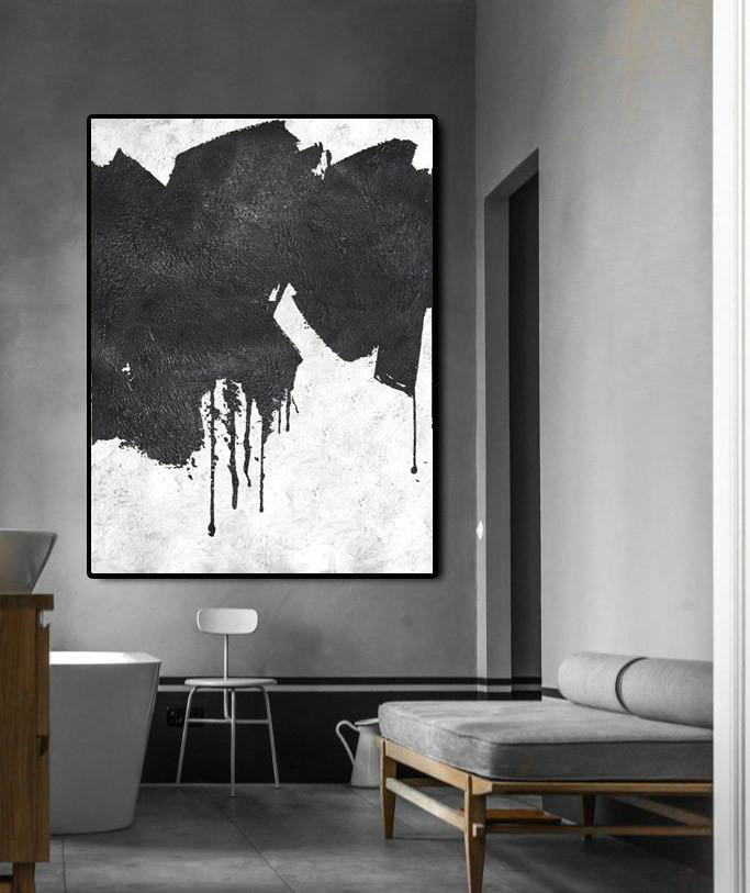 Hand Painted Extra Large Abstract Painting,Black And White Minimal Painting On Canvas - Contemporary Art Wall Decor